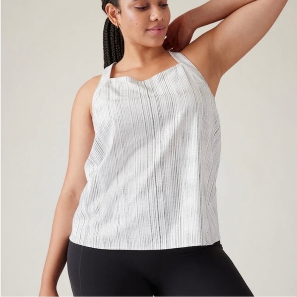 Athleta Arrival Tank Amara Stripe Top White Black Size Medium - Picture 3 of 11